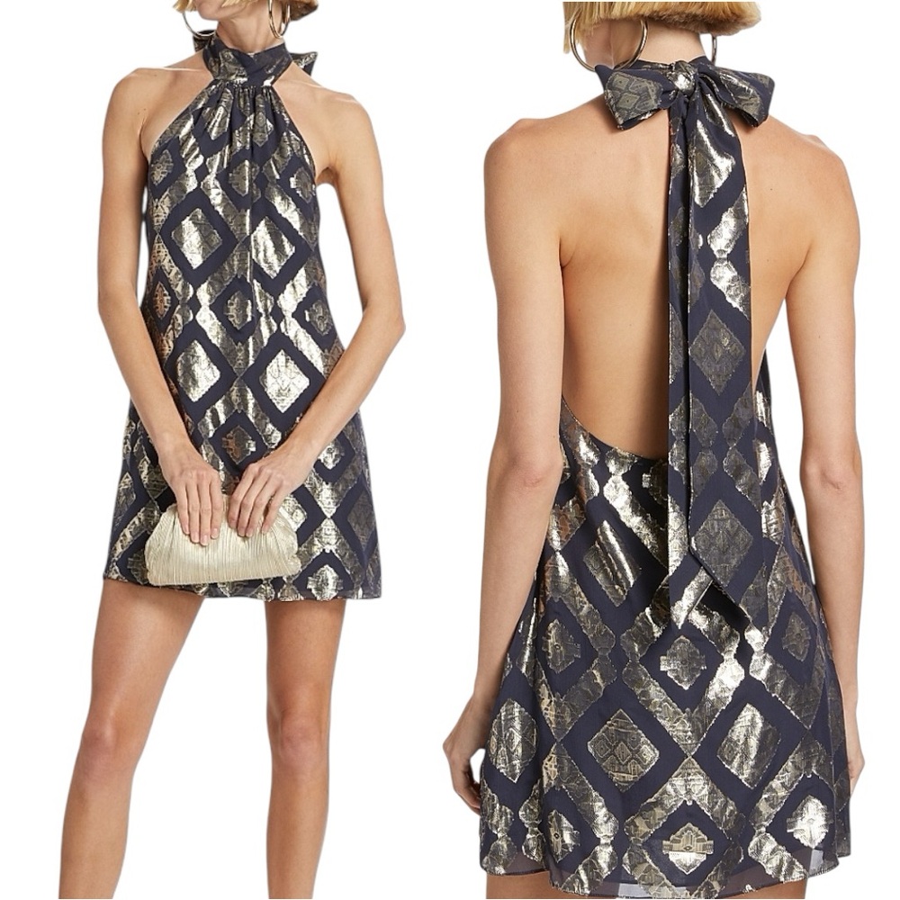 NWT Ramy Brook Mini Halter Dress Metallic